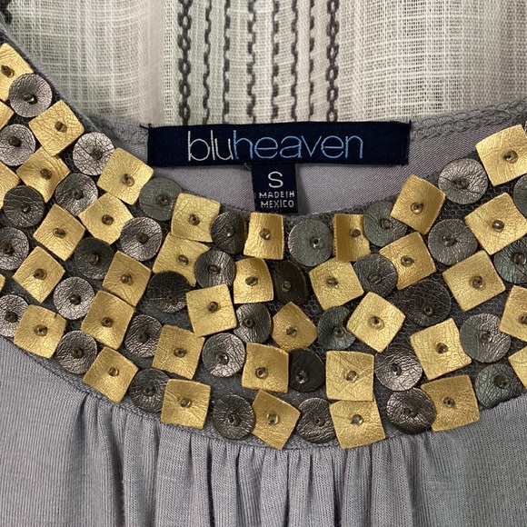 Light Gray Tank top with e and Gold Faux Leather and Beaded Detailing - Picture 3 of 3